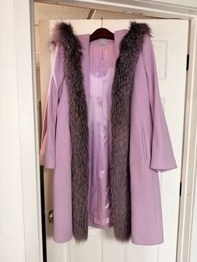 Lavender Real Fur/Cashmere Trim Hooded Coat - Women